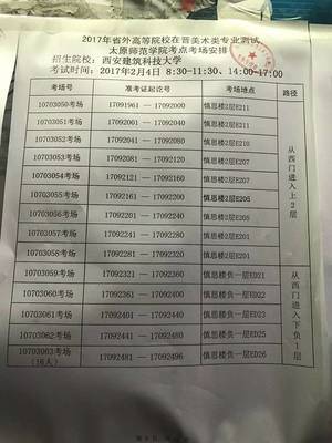 明日考场安排(西安建筑科技大学)