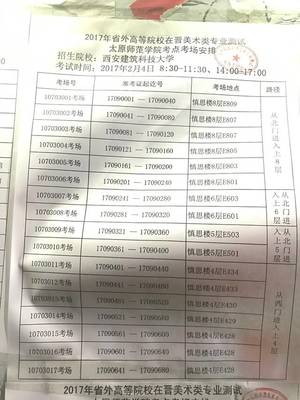 明日考场安排(西安建筑科技大学)